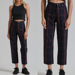 Afends Womens Shelby Conspiracy - Check High Waist Wide Leg Pant - Midnight